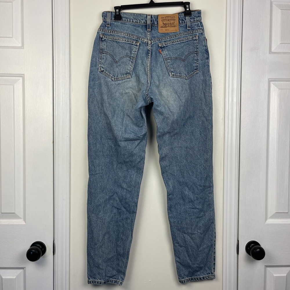 VTG Orange Tag Levis 951‎ Relaxed Tapered Womens 12 Long Denim Blue Jeans *Read - Picture 2 of 11